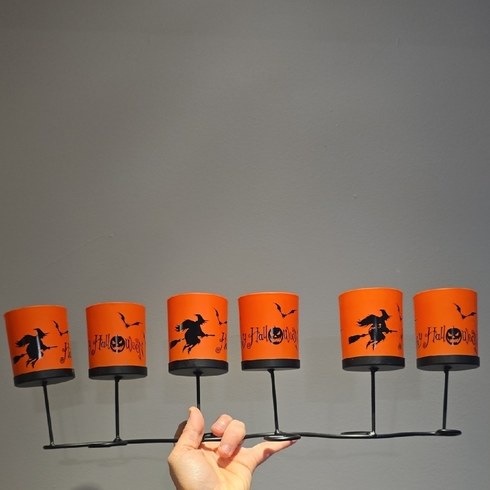 Vintage 90's Halloween Orange Candle Holder Set